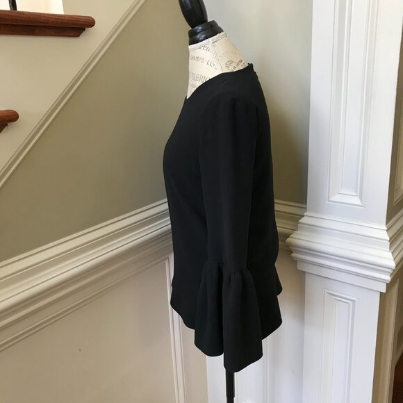 Charlotte Brody Bell Flare Sleeve Blouse Shirt Top Womens Small Black Crew Neck - Picture 7 of 10